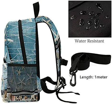 Maritime Souvenir Beach Seashell Child Backpack with Safety Leash Harness for Toddlers Rustic Blue Wood Starfish Kindergarten Schoolbag Preschool Nursery Travel Bag for Kids Boys Girls 3-8 Years