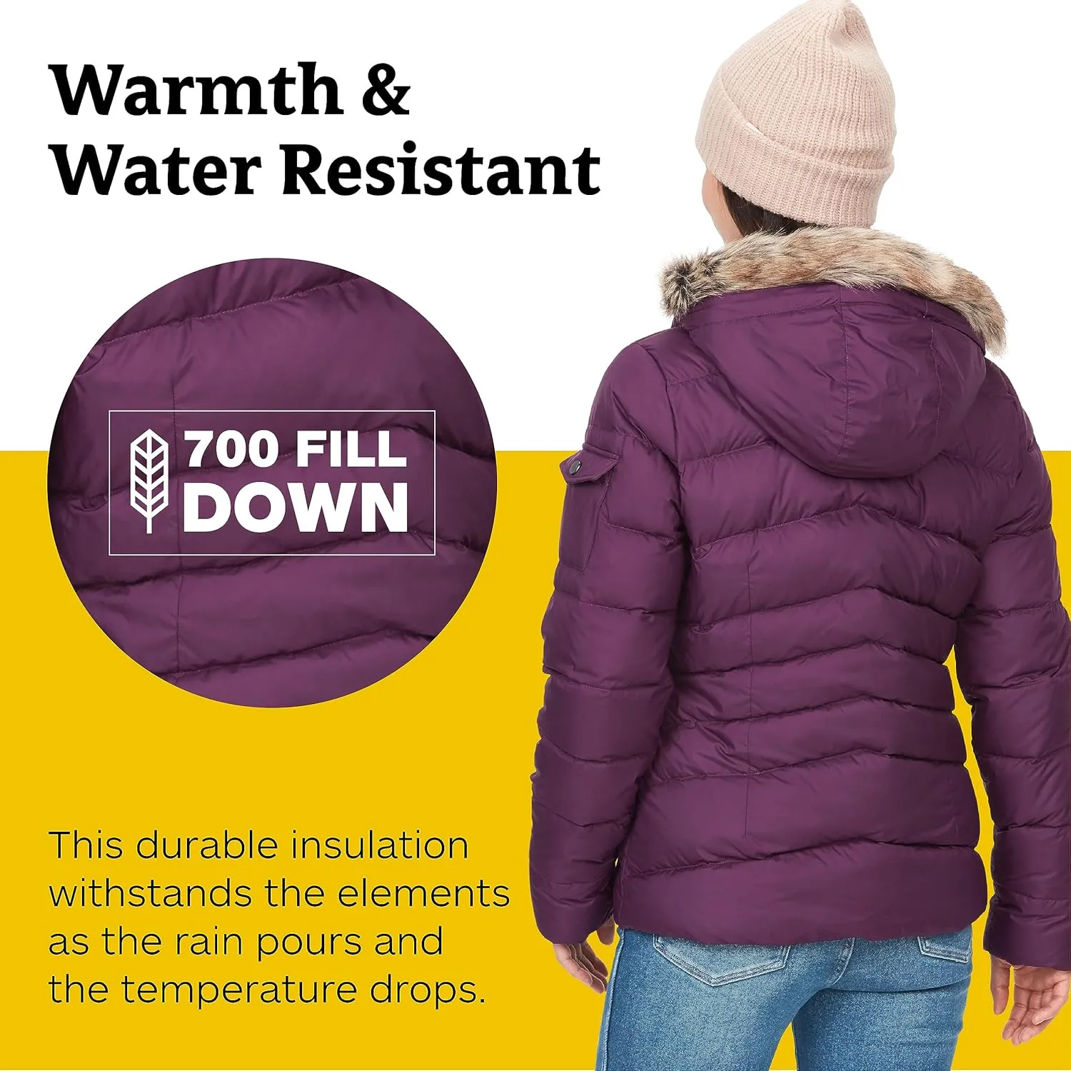 MARMOT Women's Ithaca Jacket - 700-Fill Down-Insulated, Water-Resistant Coat with Zip-Off Hood and Removable Fur Ruff
