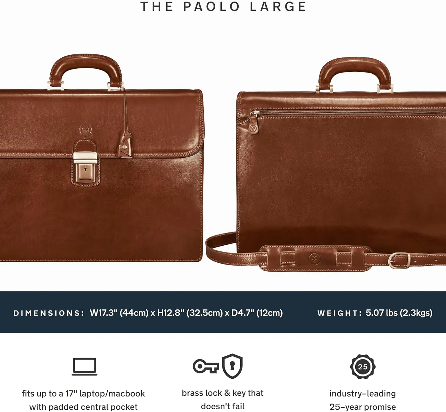Maxwell Scott - Mens Luxury Leather 16" 17" Laptop Business Briefcase and Shoulder Strap - The Paolo Large