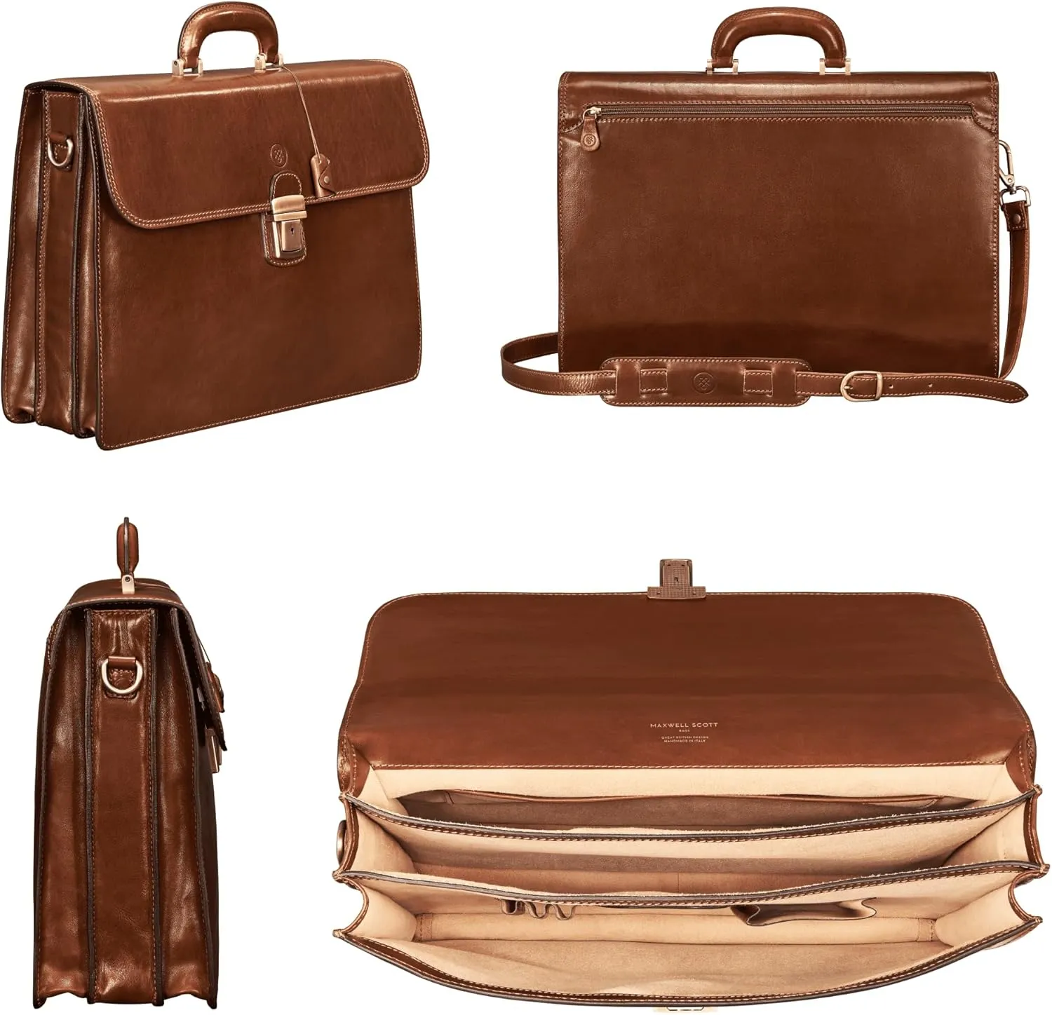 Maxwell Scott - Mens Luxury Leather 16" 17" Laptop Business Briefcase and Shoulder Strap - The Paolo Large