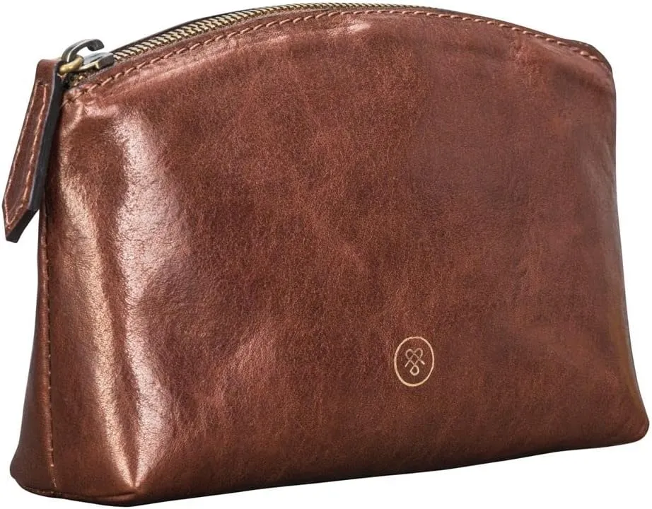 Maxwell Scott - Womens Luxury Leather Small Cosmetic Makeup Bag - Handmade from Full Grain Hides - The Chia Chestnut Tan