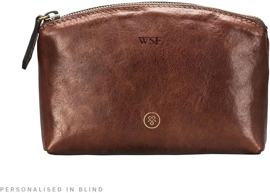 Maxwell Scott - Womens Luxury Leather Small Cosmetic Makeup Bag - Handmade from Full Grain Hides - The Chia Chestnut Tan