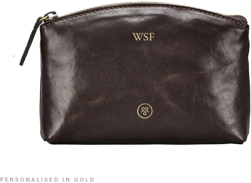 Maxwell Scott - Womens Luxury Leather Small Cosmetic Makeup Bag - Handmade from Premium Hides - The Chia Dark Brown