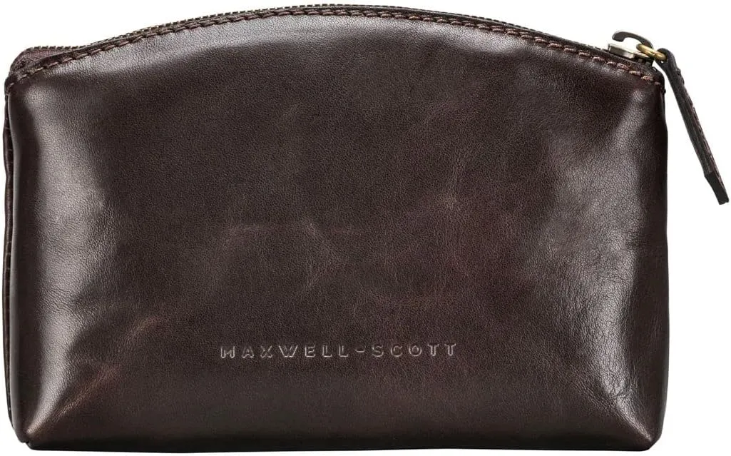 Maxwell Scott - Womens Luxury Leather Small Cosmetic Makeup Bag - Handmade from Premium Hides - The Chia Dark Brown
