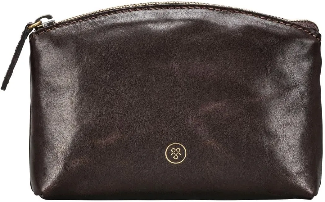 Maxwell Scott - Womens Luxury Leather Small Cosmetic Makeup Bag - Handmade from Premium Hides - The Chia Dark Brown