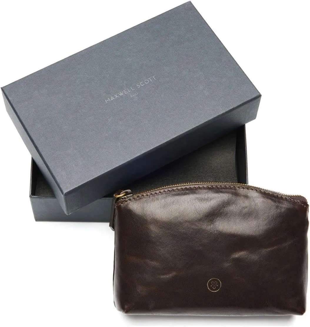 Maxwell Scott - Womens Luxury Leather Small Cosmetic Makeup Bag - Handmade from Premium Hides - The Chia Dark Brown