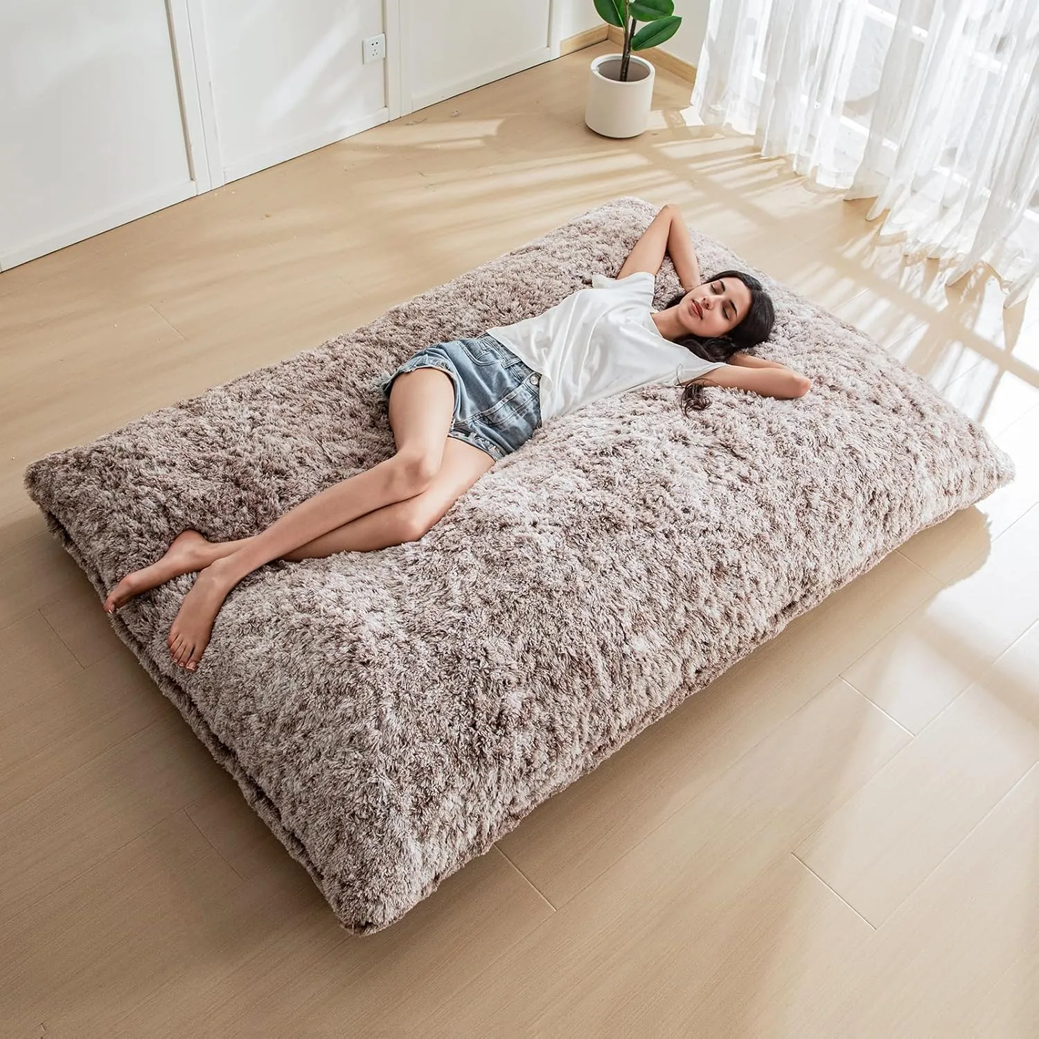 MAXYOYO 3 in 1 Bean Bag Chair, Giant Bean Bag Sofa Bed, Floor Mattress with High-Density Foam Filling, Bean Bag Chair for Adult Full Size
