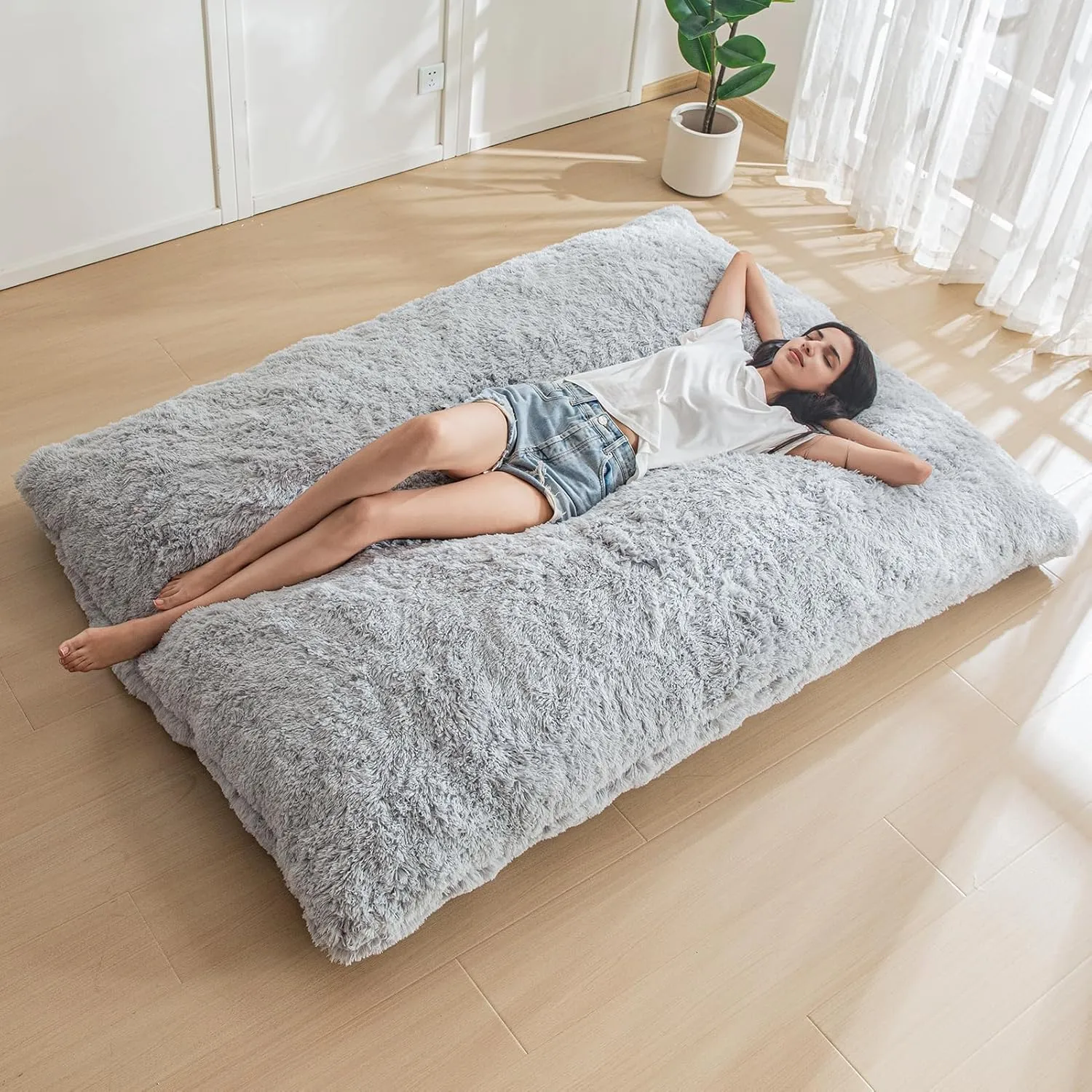 MAXYOYO 3 in 1 Bean Bag Chair, Giant Bean Bag Sofa Bed, Floor Mattress with High-Density Foam Filling, Bean Bag Chair for Adult