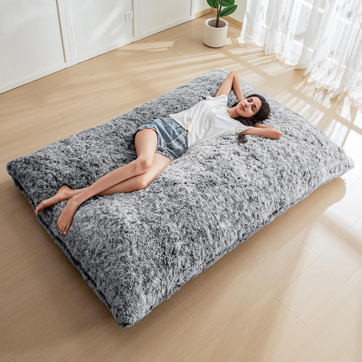 MAXYOYO 3 in 1 Bean Bag Chair, Giant Bean Bag Sofa Bed, Floor Mattress with High-Density Foam Filling, Bean Bag Chair for Adult