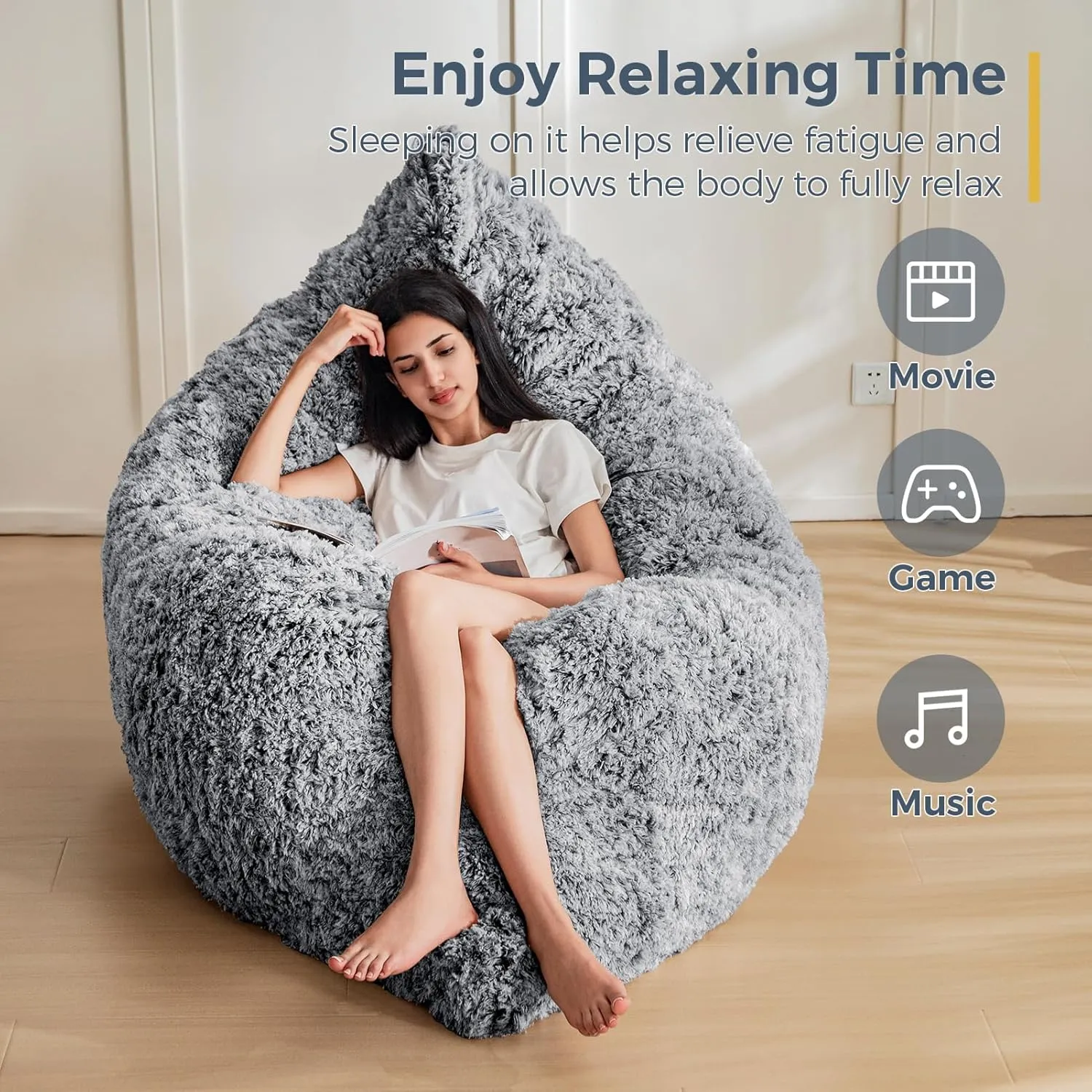 MAXYOYO 3 in 1 Bean Bag Chair, Giant Bean Bag Sofa Bed, Floor Mattress with High-Density Foam Filling, Bean Bag Chair for Adult