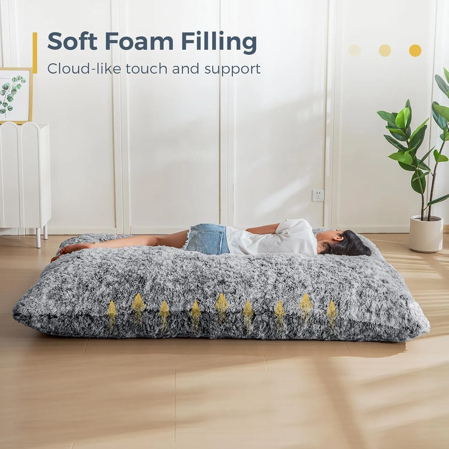 MAXYOYO 3 in 1 Bean Bag Chair, Giant Bean Bag Sofa Bed, Floor Mattress with High-Density Foam Filling, Bean Bag Chair for Adult