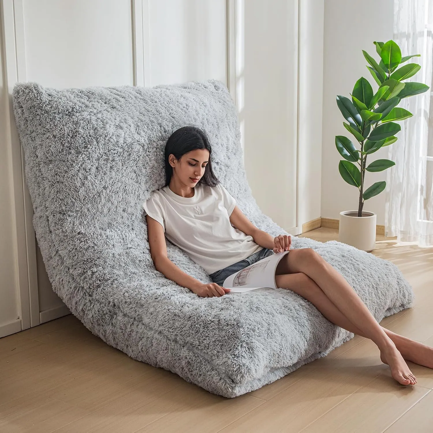 MAXYOYO 3 in 1 Bean Bag Chair, Giant Bean Bag Sofa Bed, Floor Mattress with High-Density Foam Filling, Bean Bag Chair for Adult