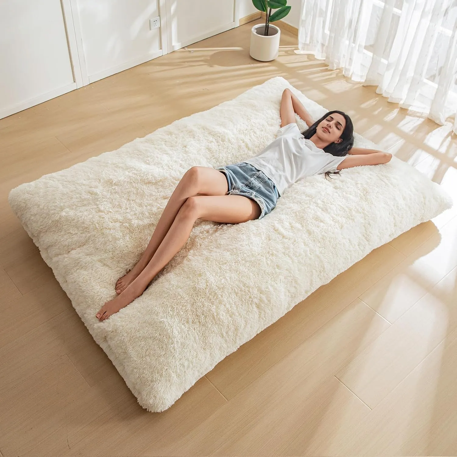 MAXYOYO 3 in 1 Bean Bag Chair, Giant Bean Bag Sofa Bed, Floor Mattress with High-Density Foam Filling, Bean Bag Chair for Adult