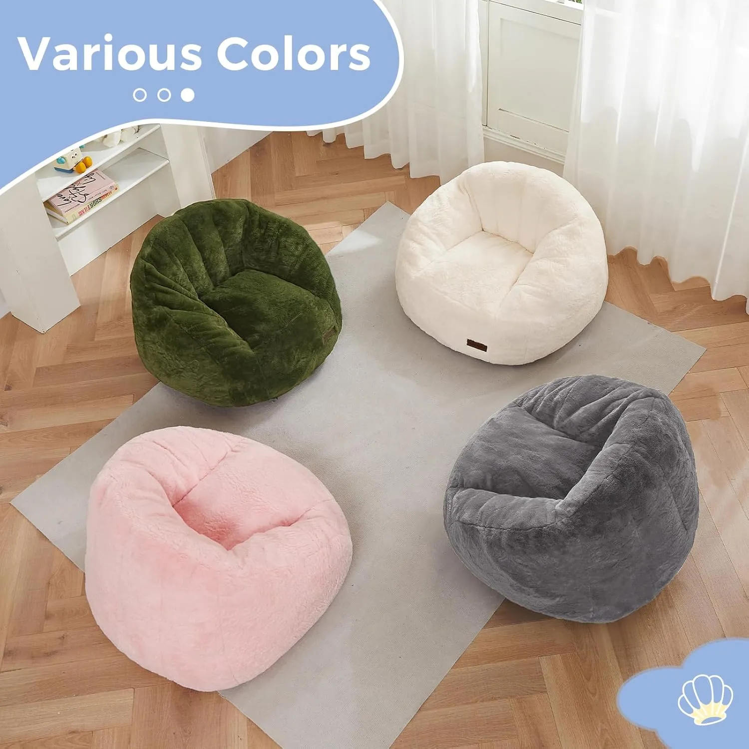 MAXYOYO Bean Bag Chair for Kids, Shell Shaped Bean Bag Couch for Boys and Girls, Toddler Chair Bean Bag Sofa for Playroom, Nursery Room, Pink