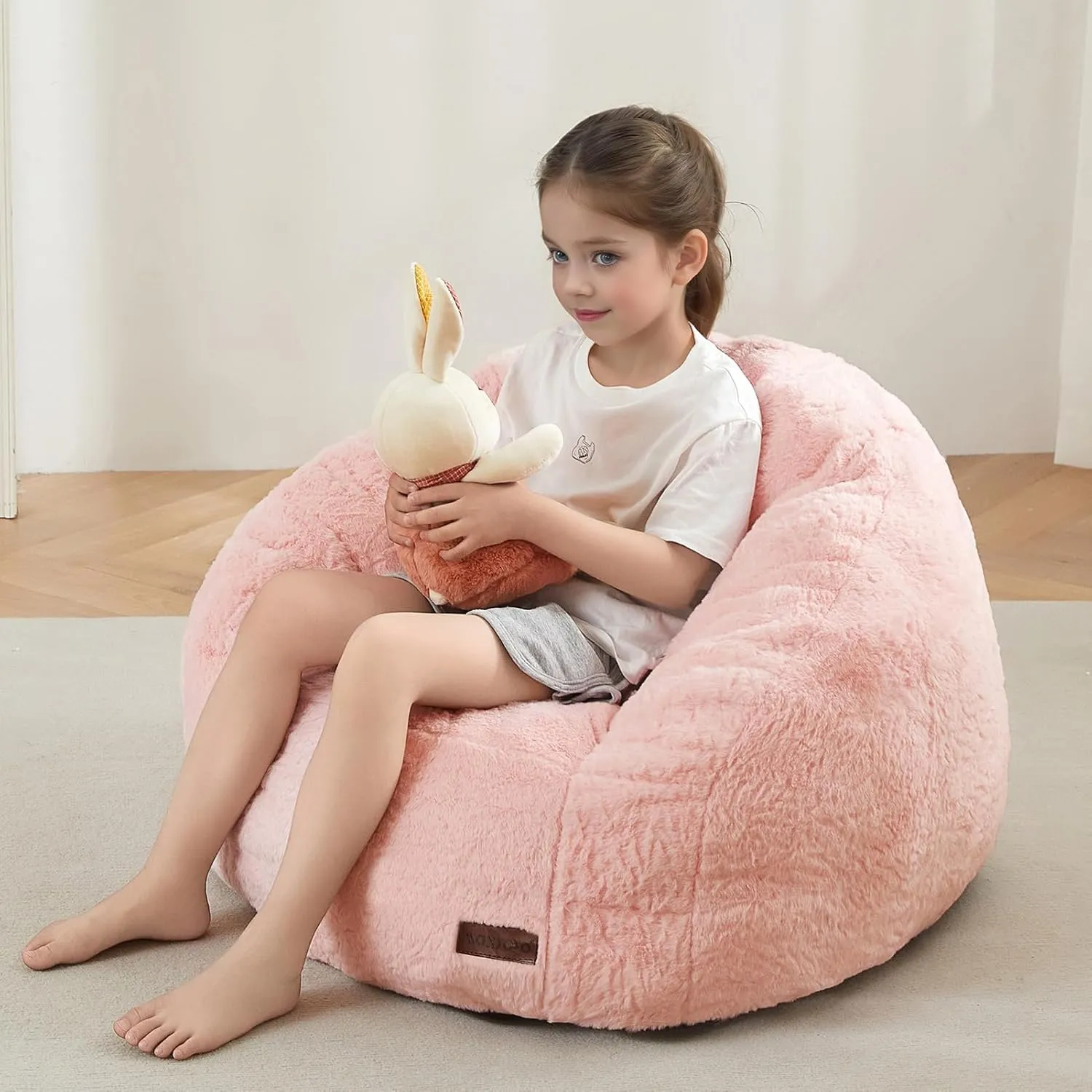 MAXYOYO Bean Bag Chair for Kids, Shell Shaped Bean Bag Couch for Boys and Girls, Toddler Chair Bean Bag Sofa for Playroom, Nursery Room, Pink