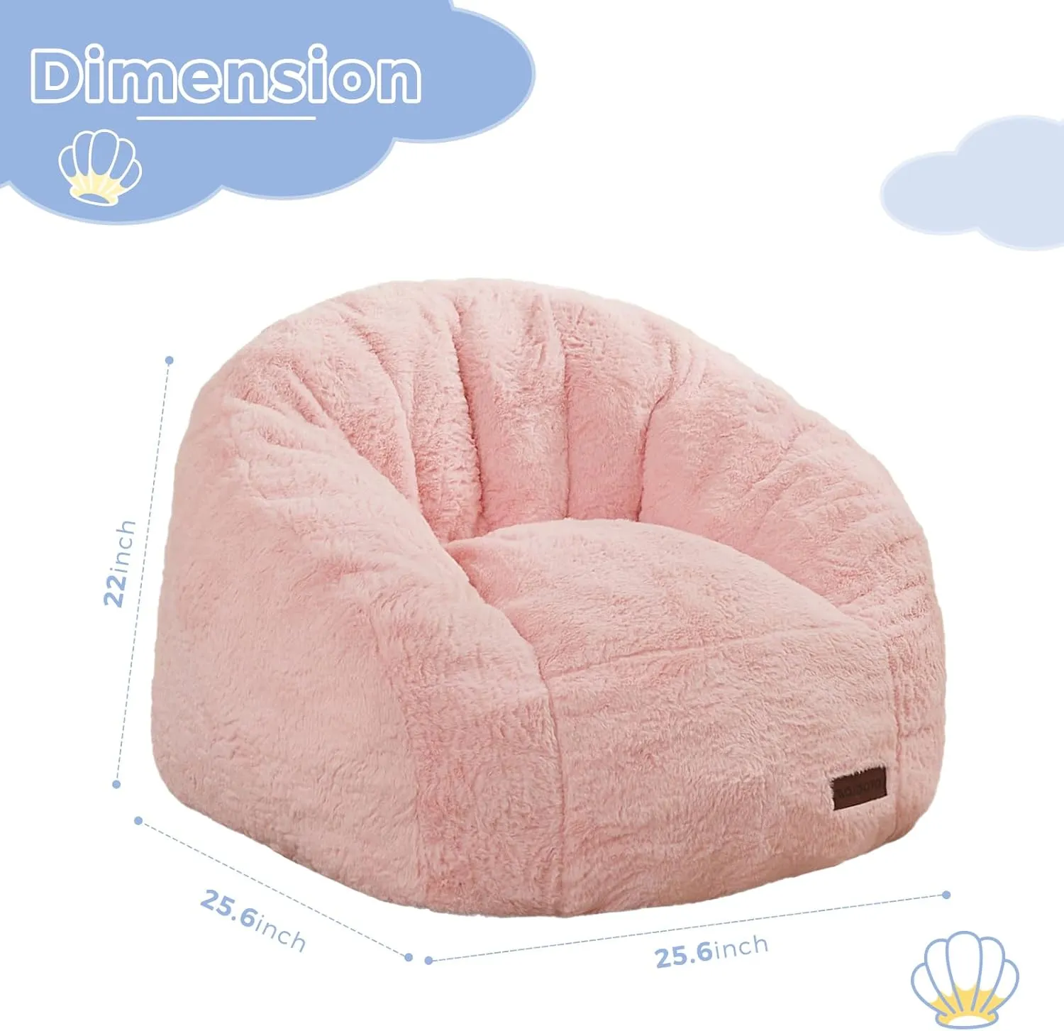MAXYOYO Bean Bag Chair for Kids, Shell Shaped Bean Bag Couch for Boys and Girls, Toddler Chair Bean Bag Sofa for Playroom, Nursery Room, Pink