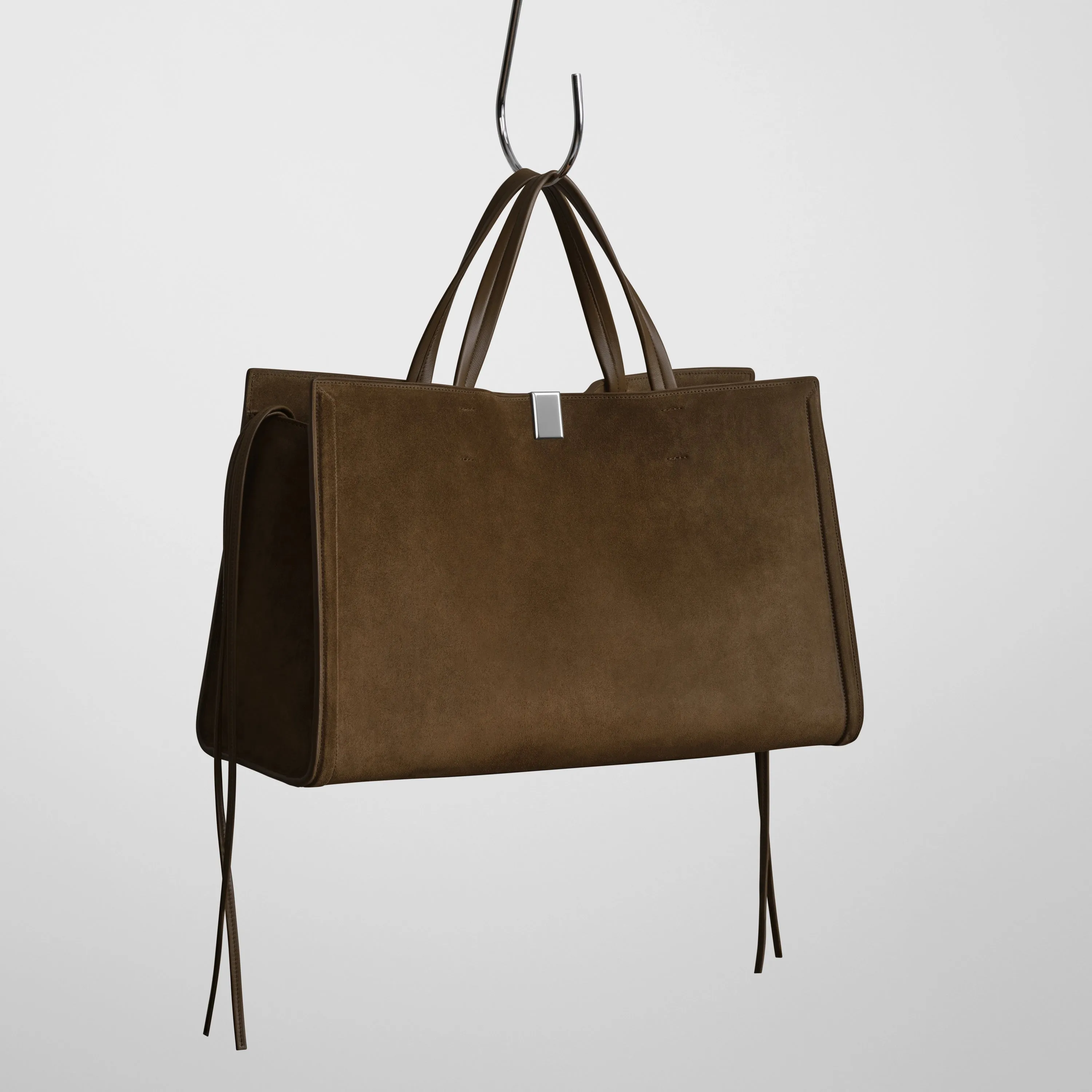 MEDIUM KIT CABAS | khaki suede with silver
