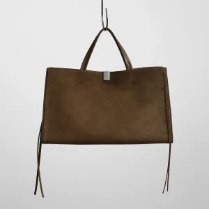 MEDIUM KIT CABAS | khaki suede with silver