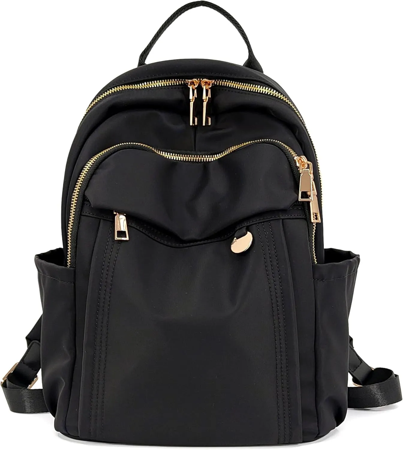 Medium Nylon Backpacks for Women, Trendy Gold-Tone Hardware Everyday Backpack Purses, Casual Lightweight Water-Resistant Rucksack Daypack Travel Bags (Black)