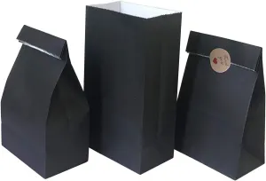 Medium Party Favor Bag 50 pcs Food Safe Paper and Ink, Natural (Biodegradable), Vivid Colored Self-Stand Buffet Bags, Bottom Square Paper Treat Bag. with 60 pcs Stickers 1.5 inch. (Black)…