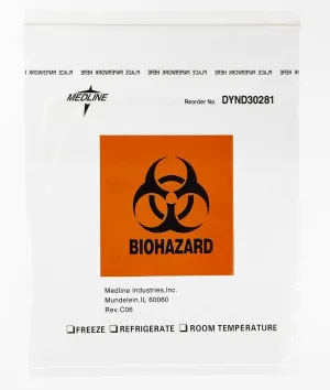 Medline Biohazard Specimen Bags, Plastic Zip-Style Clear, Not Made From Natural Rubber Latex, 12" x 15", Pack of 500