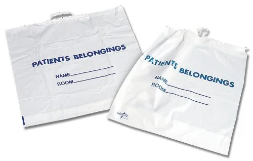 Medline Patient Plastic Belongings Bag with Drawstring, Clear, Hospital Essentials, 18" x 20", Pack of 25