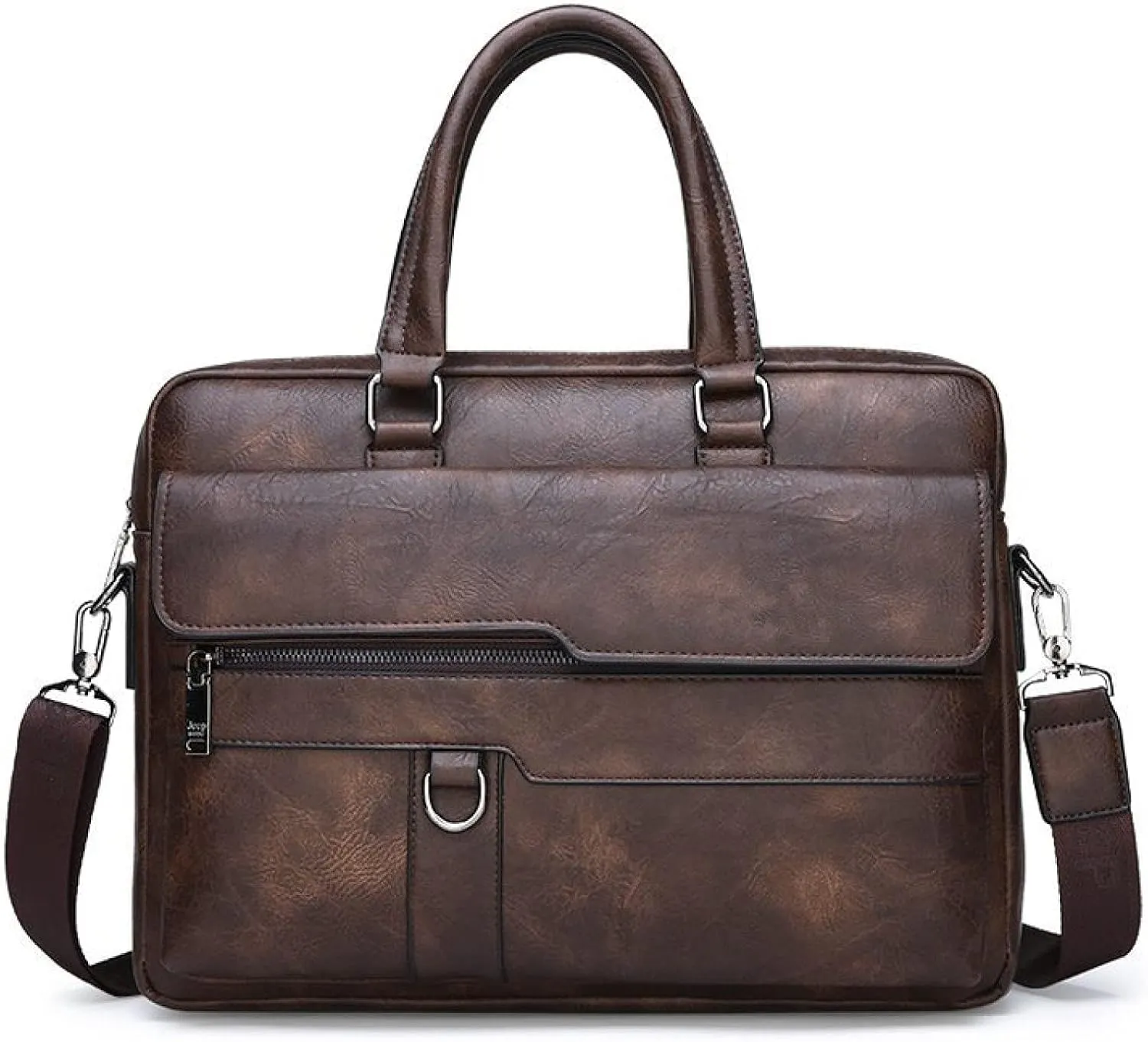 Men's Faux Leather Messenger Shoulder Bags, 14 Inches Laptop Briefcase Business Satchel Brown