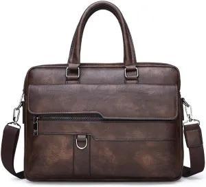 Men's Faux Leather Messenger Shoulder Bags, 14 Inches Laptop Briefcase Business Satchel Brown