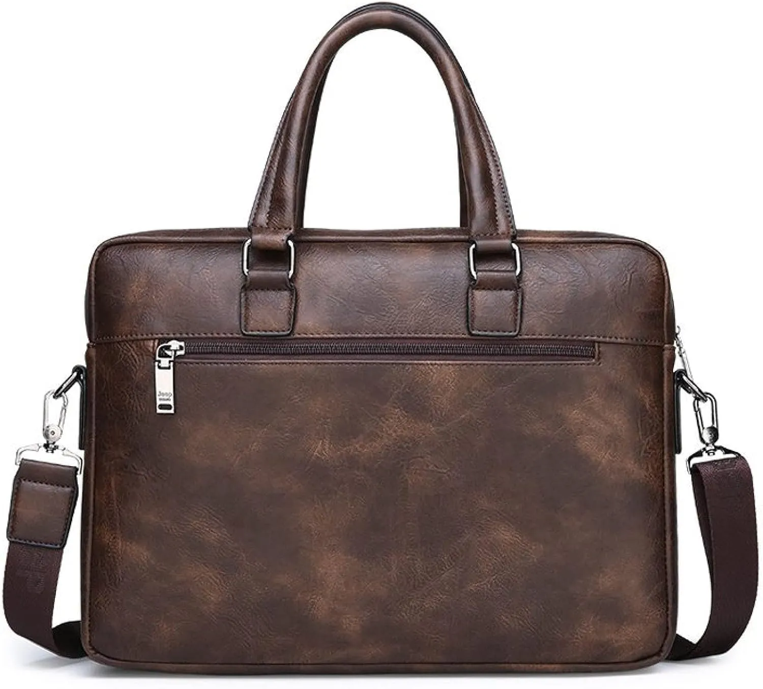 Men's Faux Leather Messenger Shoulder Bags, 14 Inches Laptop Briefcase Business Satchel Brown