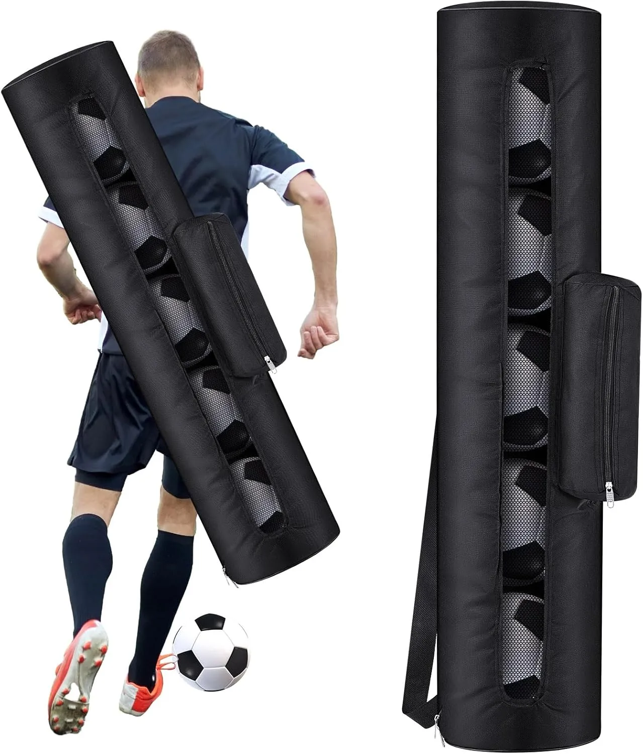 Mesh Soccer Ball Bag Holds up to 5 Balls Soccer Ball Bag for Coaches 40 x 9 Inches Equipment Bags with 1 Front Pockets and Adjustable Shoulder Strap for Coach Sport Accessories