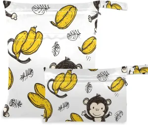 mess-proof dry bag waterproof 2 Pack travel essentials for babies with handles for beach beach Simple Minimalist Cute Monkeys