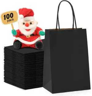 METRONIC 100 Pack 5.25x3.75x8 Small Black Gift Bags, Kraft Paper Bag with Handles, Shopping Bags for Small Business, Boutique, Gift Wrap Bulk