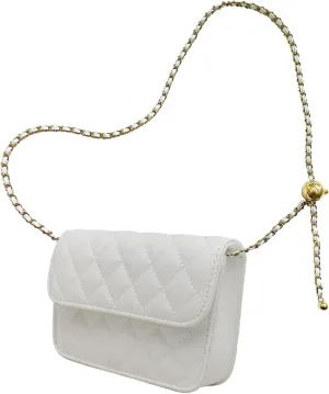Mini Belt Bag - Synthetic Leather Quilted Crossbody Bag for Women - Trendy Accessories - Small White