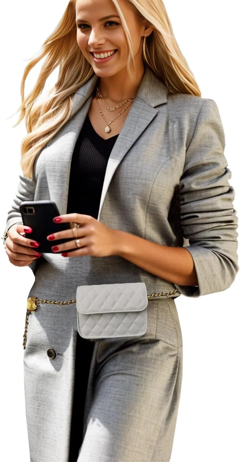 Mini Belt Bag - Synthetic Leather Quilted Crossbody Bag for Women - Trendy Accessories - Small White