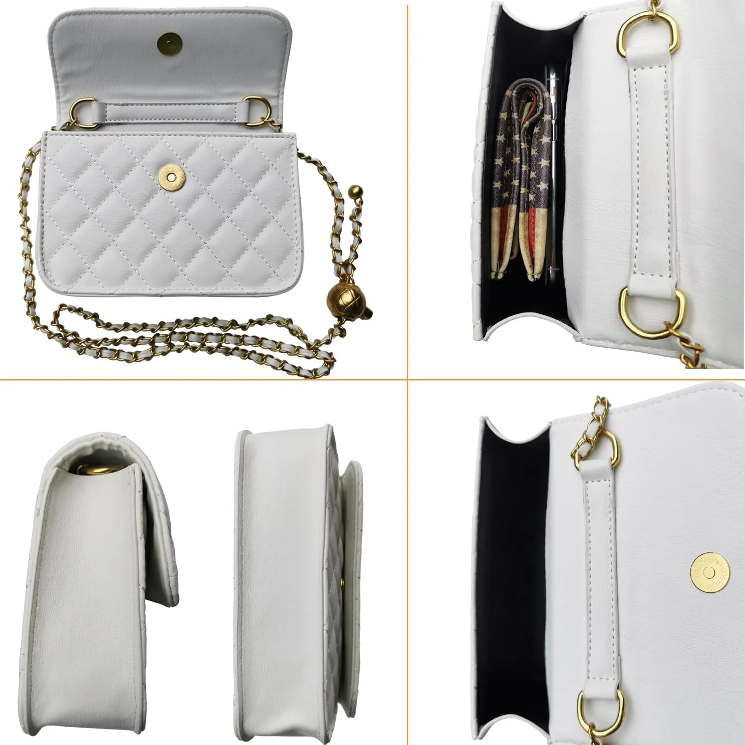 Mini Belt Bag - Synthetic Leather Quilted Crossbody Bag for Women - Trendy Accessories - Small White