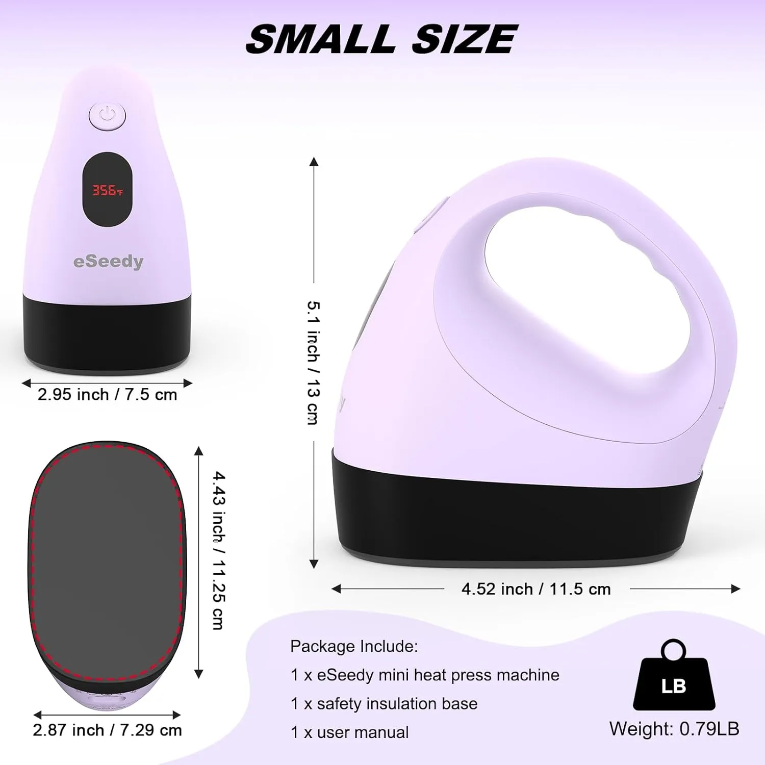 Mini Heat Press Machine, 3 Heat Settings& Fast Heating, 15 Mins Auto-Off, Insulated Safety Base, Mini Iron for Crafting, T Shirts, Hats, Heating Transfer Projects (Purple)