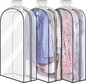 MISSLO 10" Gusseted All Clear Garment Bags for Hanging Clothes 40" Suit Bags for Closet Storage Hanging Clothes Storage Suit Cover for Shirts, Coats, Dresses, 3 Packs