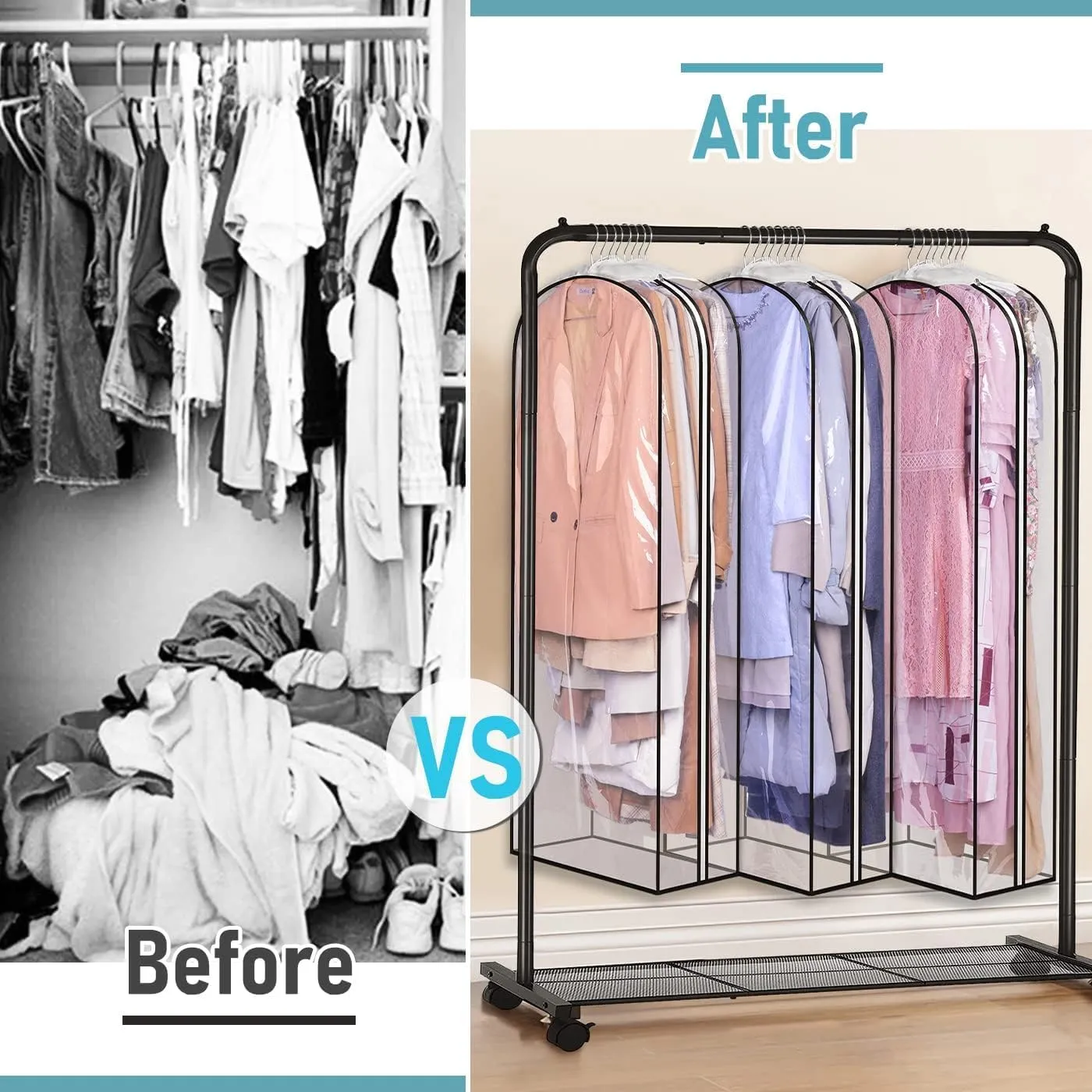 MISSLO 10" Gusseted All Clear Garment Bags for Hanging Clothes 50" Dress Bags for Closet Storage Coat Protectors for Suits, Gowns, 3 Packs