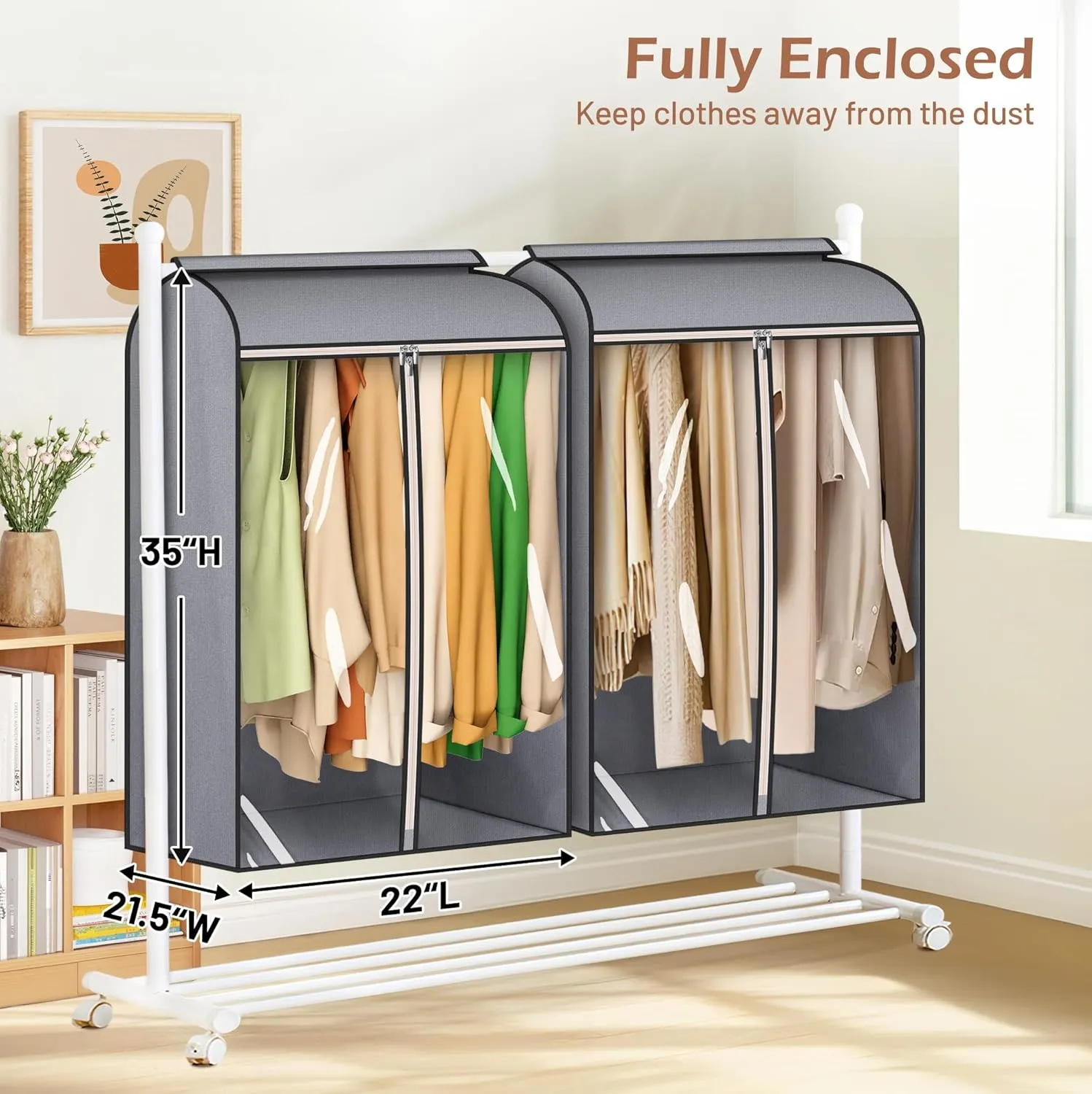 MISSLO 35" Clear Garment Bags for Hanging Clothes Fully Enclosed Coat Covers for Closet Storage with Large Clear Window and 3 Zippers (Rack not included), 2 Packs