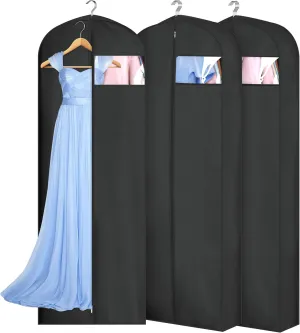 MISSLO 4" Gusseted Garment Bags for Hanging Clothes 65" Dress Bags for Gowns Long Waterproof Dress Cover for Closet Hanging Clothes Storage Bag, 3 Packs, Black