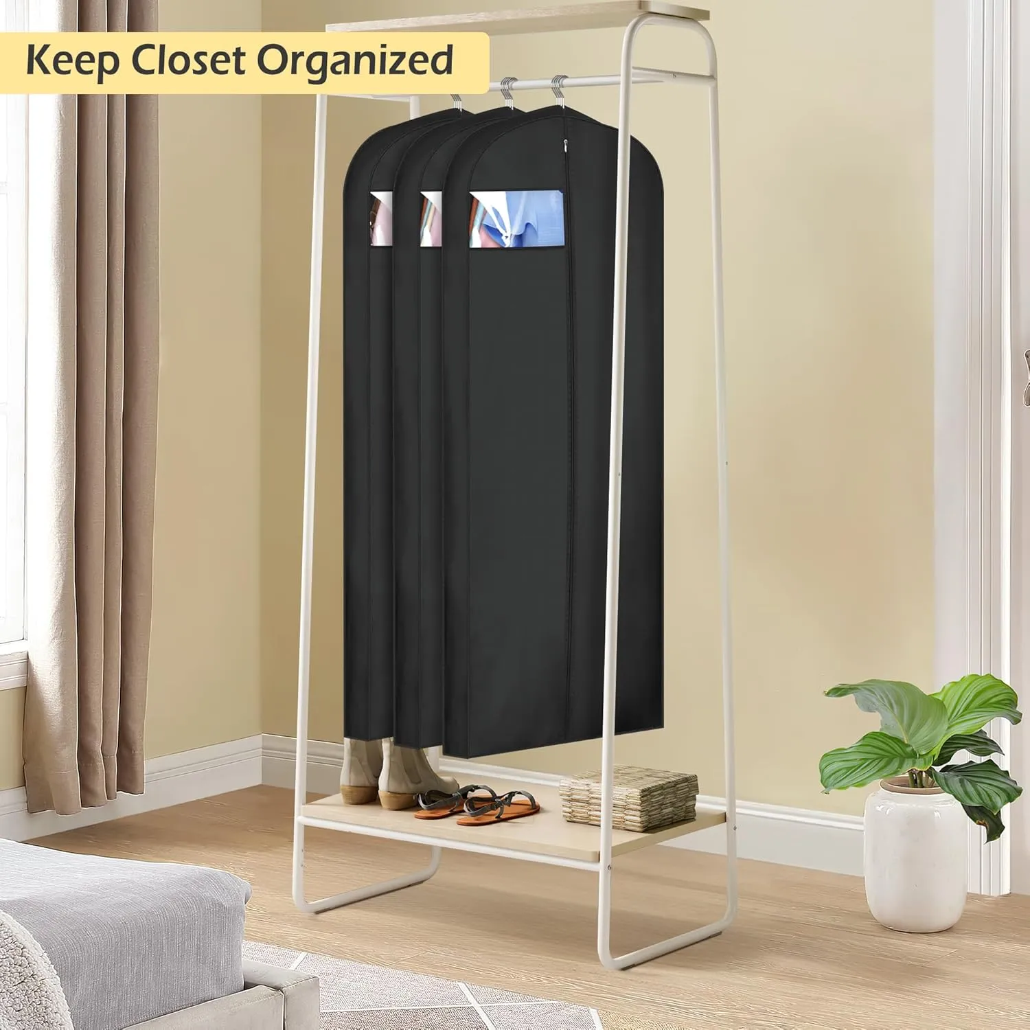 MISSLO 4" Gusseted Garment Bags for Hanging Clothes 65" Dress Bags for Gowns Long Waterproof Dress Cover for Closet Hanging Clothes Storage Bag, 3 Packs, Black