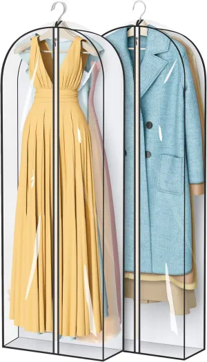 MISSLO 65" Clear Garment Bags for Hanging Clothes 4" Gusseted Dress Bags for Gowns Long Dress Cover for Closet Storage Dress Protector Bag, 2 Packs