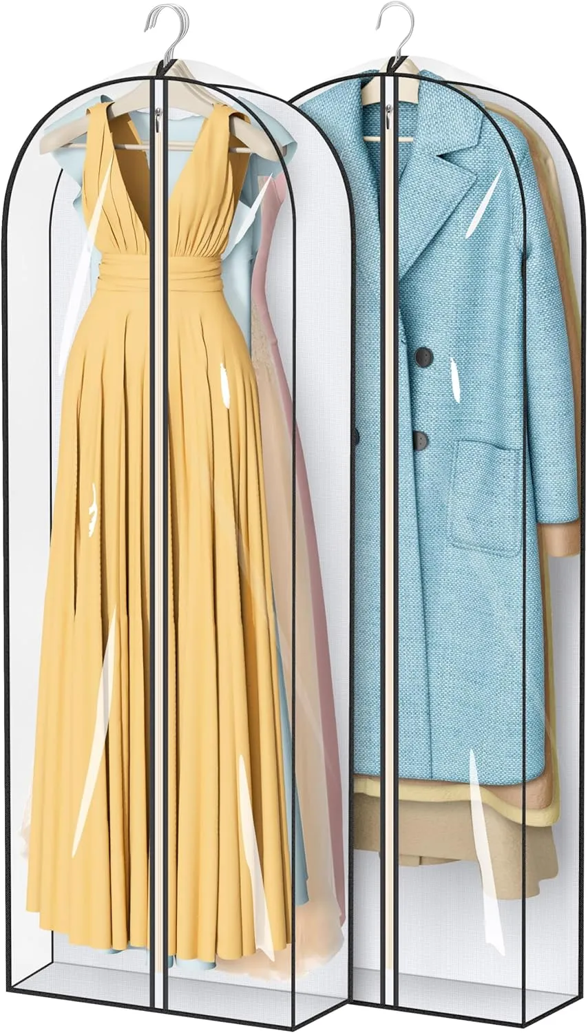 MISSLO 65" Clear Garment Bags for Hanging Clothes 4" Gusseted Dress Bags for Gowns Long Dress Cover for Closet Storage Dress Protector Bag, 2 Packs