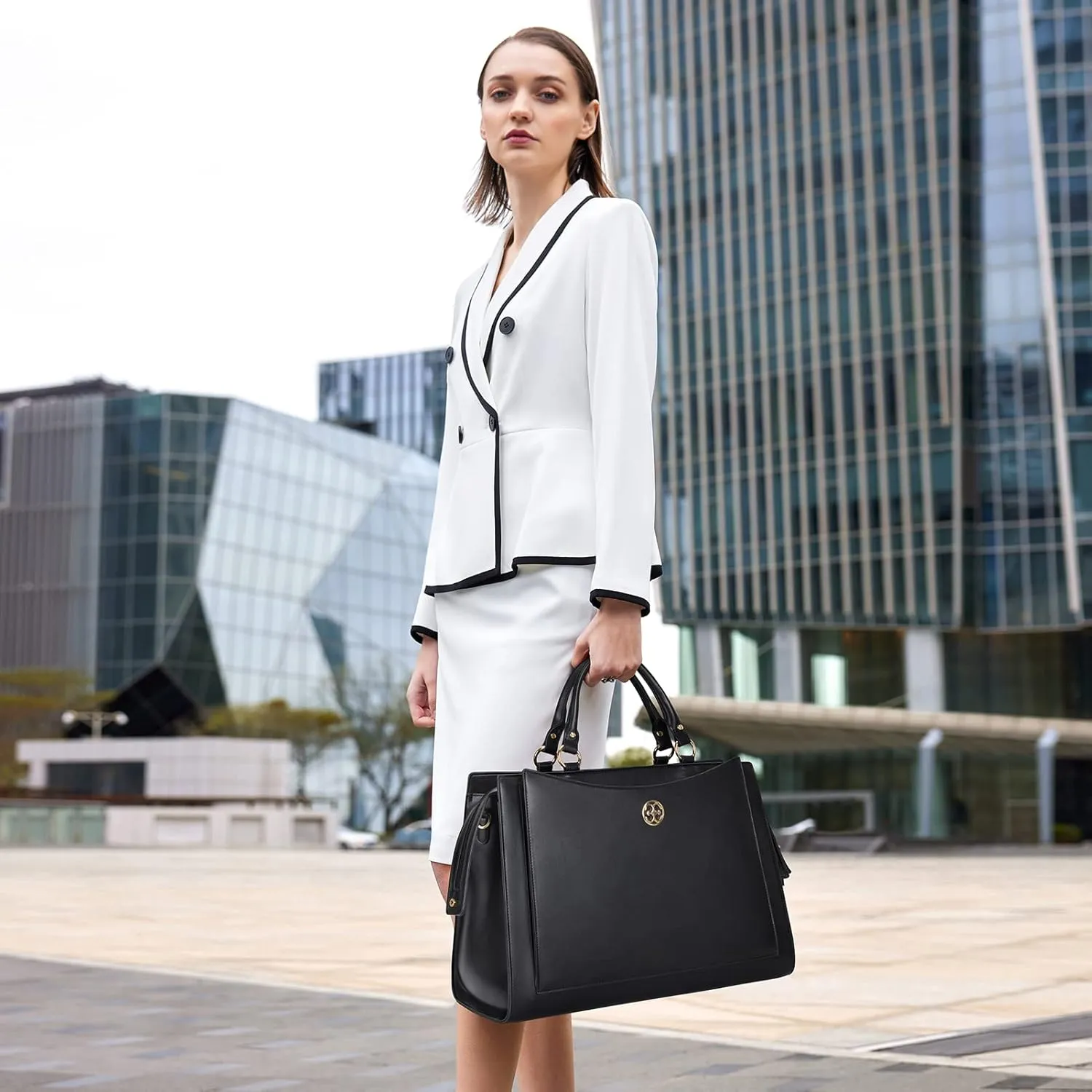 Missnine Laptop Bag for Women 15.6 inch PU Leather Briefcase Professional Computer Bag Business Office Work Bag