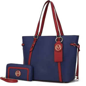 MKF Set Shoulder Bag for Women & Wristlet Wallet Purse: Top Handle Tote Satchel PU Leather Handbag Pocketbook