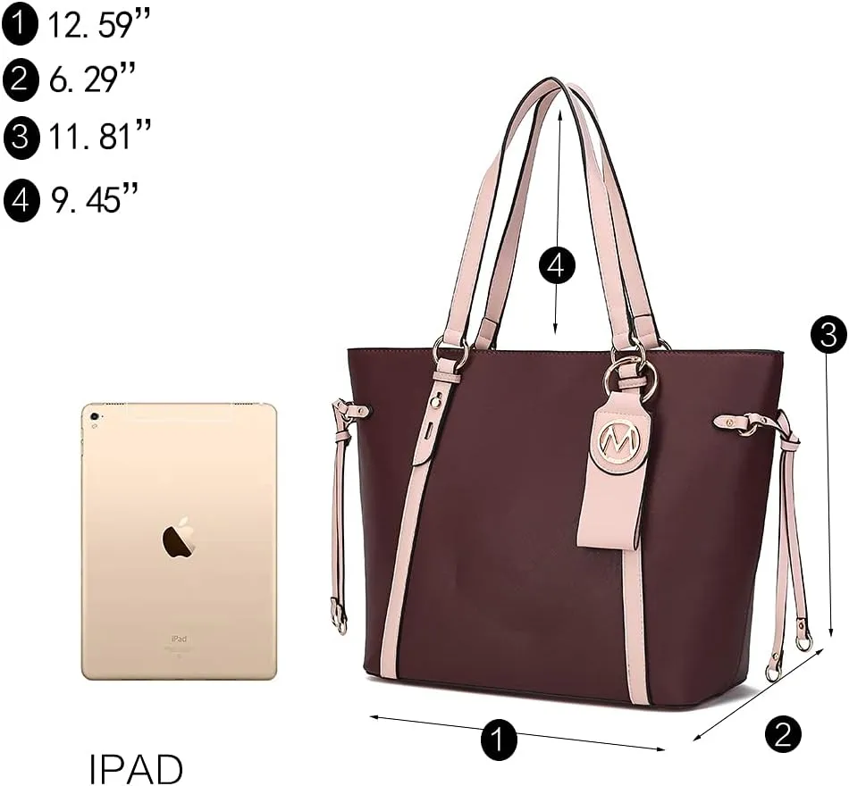 MKF Set Shoulder Bag for Women & Wristlet Wallet Purse: Top Handle Tote Satchel PU Leather Handbag Pocketbook