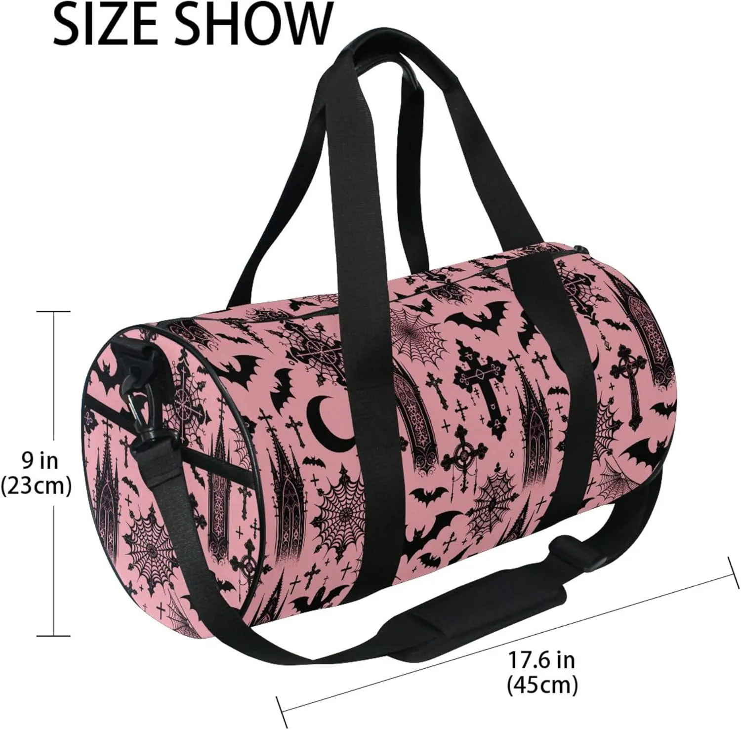 MNSRUU Sports Duffel Bags, Black Gothic Moon Spider Webs and Bats Athletic Gym Bag Overnight Workout Travel Tote Luggage for Men Women Yoga