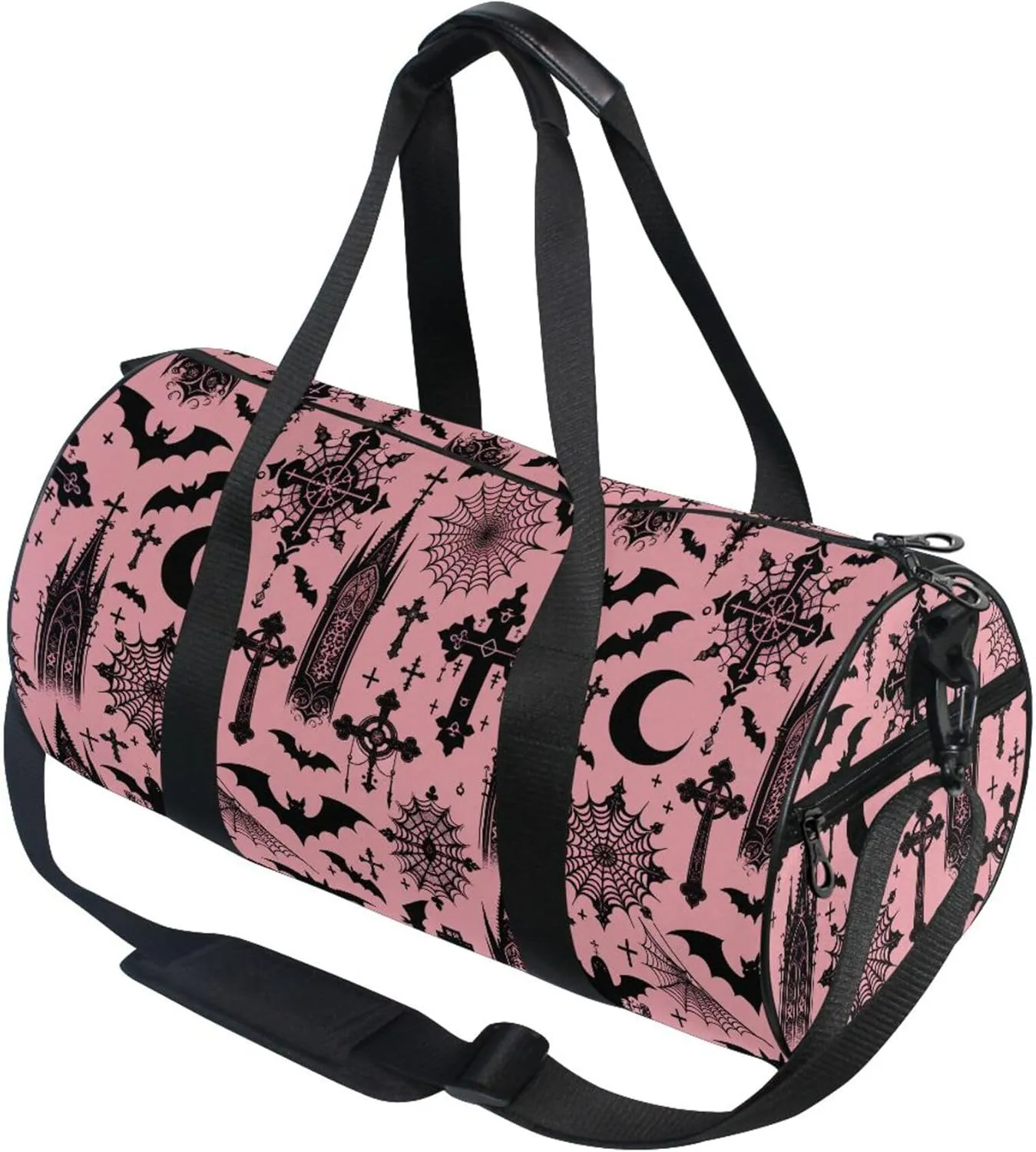 MNSRUU Sports Duffel Bags, Black Gothic Moon Spider Webs and Bats Athletic Gym Bag Overnight Workout Travel Tote Luggage for Men Women Yoga