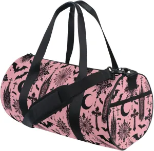 MNSRUU Sports Duffel Bags, Black Gothic Moon Spider Webs and Bats Athletic Gym Bag Overnight Workout Travel Tote Luggage for Men Women Yoga