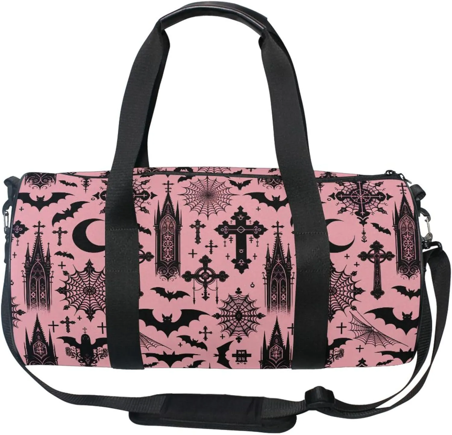 MNSRUU Sports Duffel Bags, Black Gothic Moon Spider Webs and Bats Athletic Gym Bag Overnight Workout Travel Tote Luggage for Men Women Yoga